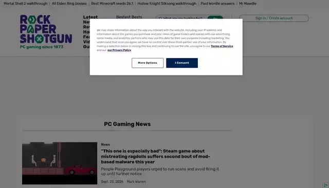 rockpapershotgun.com homepage screenshot