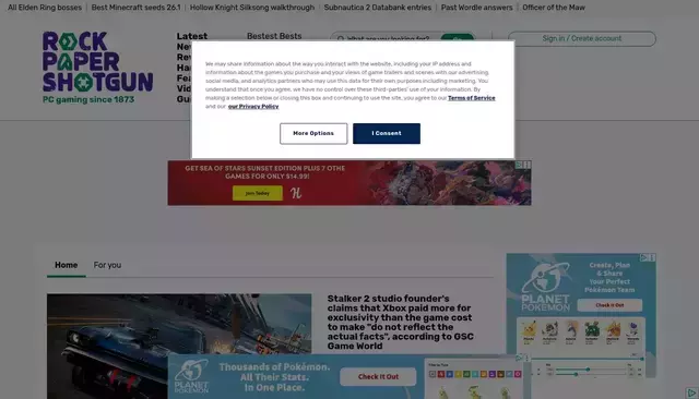 rockpapershotgun.com homepage screenshot