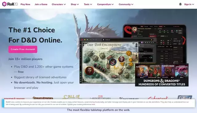 roll20.net homepage screenshot