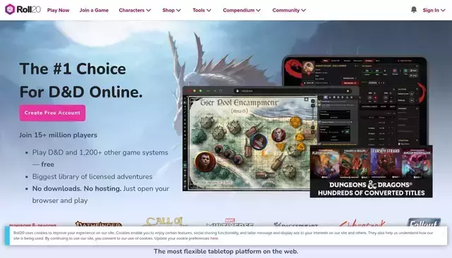 roll20.net homepage screenshot