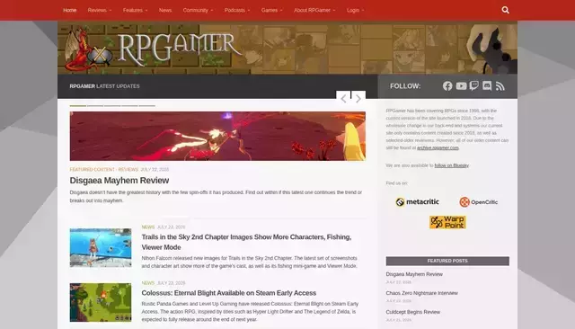 rpgamer.com homepage screenshot