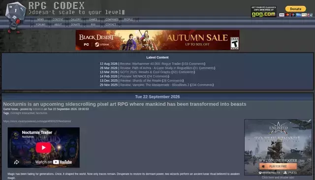 rpgcodex.net homepage screenshot