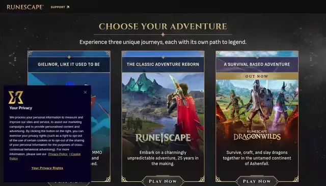 runescape.com homepage screenshot