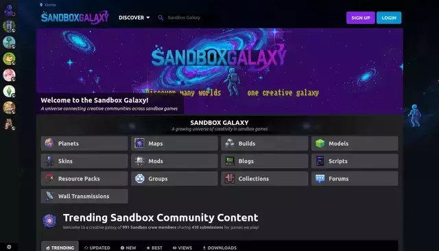 sandboxgalaxy.com homepage screenshot