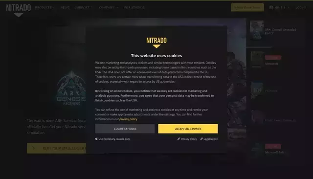 server.nitrado.net homepage screenshot
