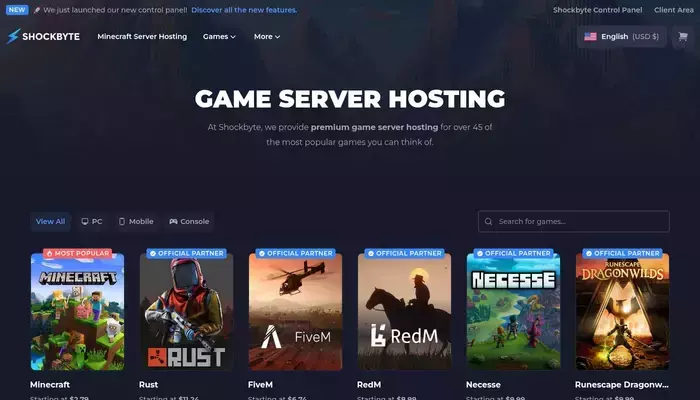 shockbyte.com homepage screenshot