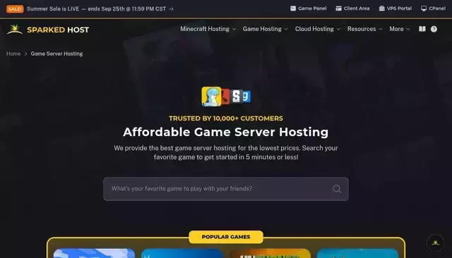 sparkedhost.com homepage screenshot
