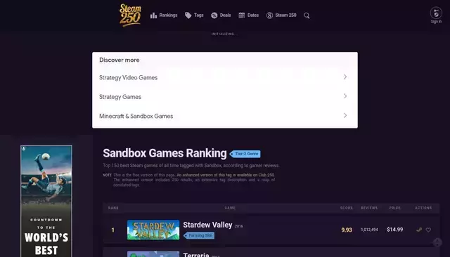 steam250.com homepage screenshot