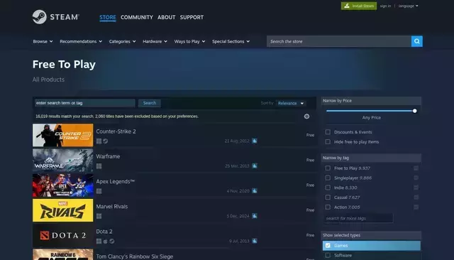 store.steampowered.com homepage screenshot