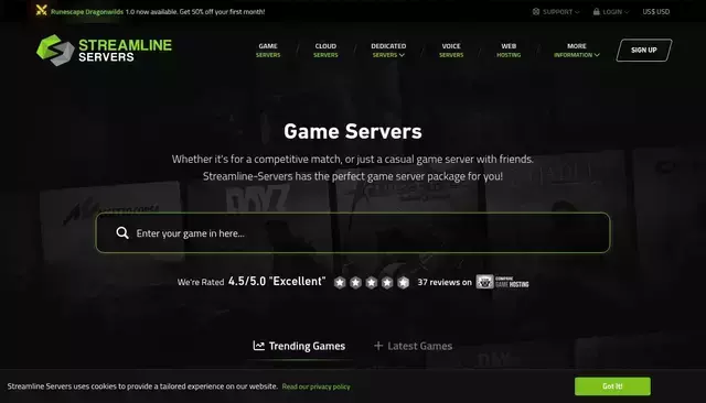 streamline-servers.com homepage screenshot