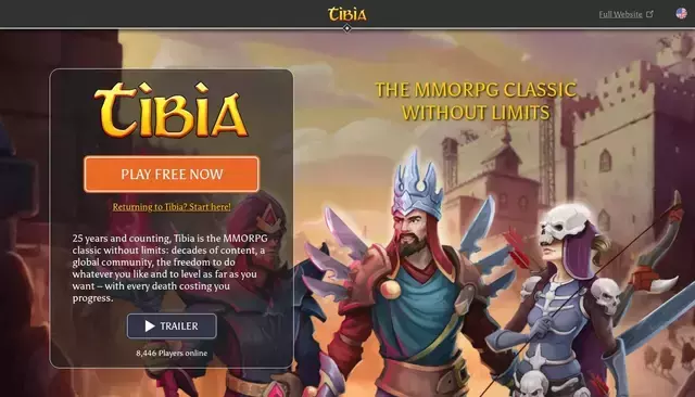 tibia.com homepage screenshot