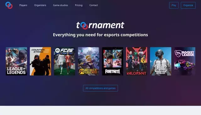 www.toornament.com homepage screenshot