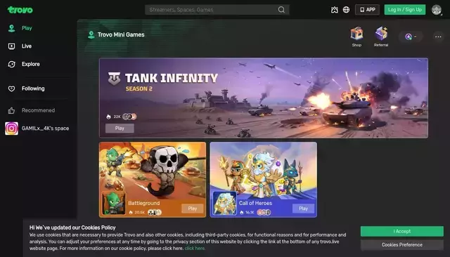 trovo.live homepage screenshot