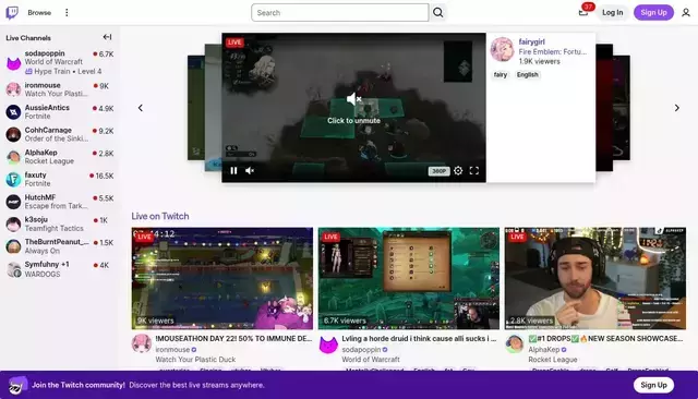 www.twitch.tv homepage screenshot