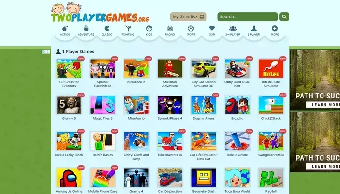 twoplayergames.org homepage screenshot