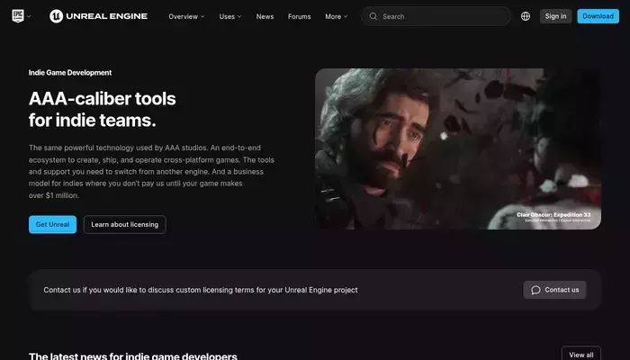 unrealengine.com homepage screenshot