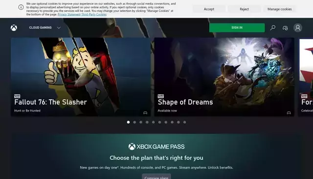 xbox.com homepage screenshot