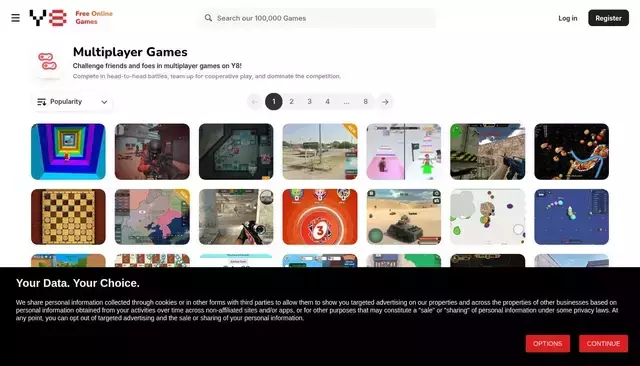 y8.com homepage screenshot