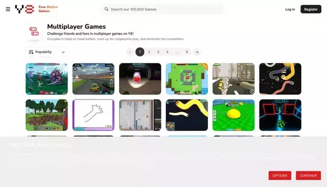 y8.com homepage screenshot