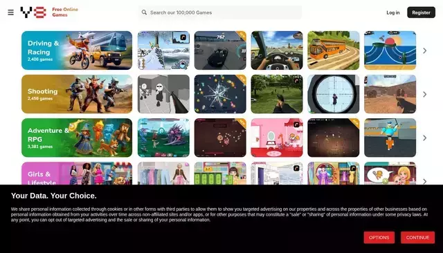 y8.com homepage screenshot