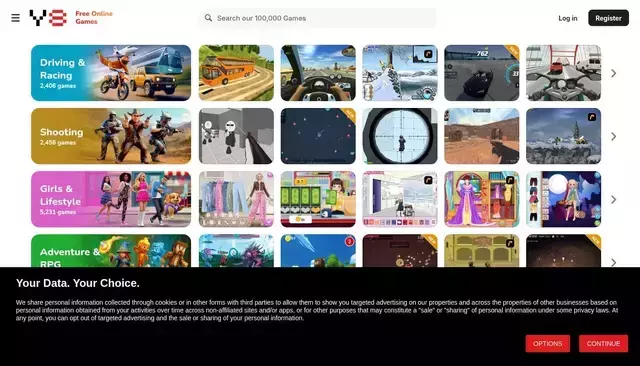 y8.com homepage screenshot