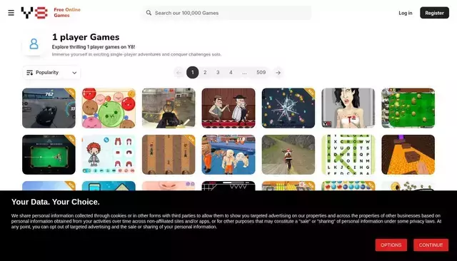 y8.com homepage screenshot