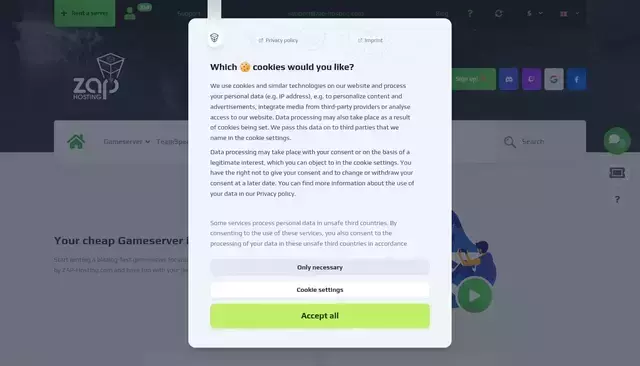 zap-hosting.com homepage screenshot